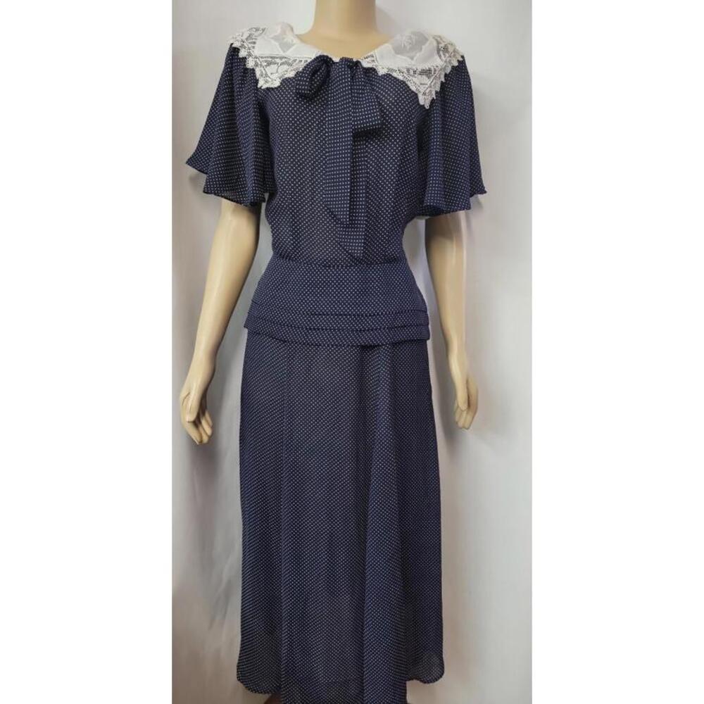 Nancy Johnson Cottagecore Size 8 Navy/White Polka Dot Women's Dress NWT #CB7